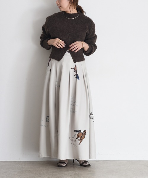 完売品 新品 Eimee Law テキストプリント プリーツスカート テキスト馬柄ptタックプリーツスカート（スカート）｜Eimee Law