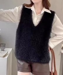 シャギーヤーンVネックニットベスト