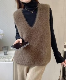 deux amour（ドゥーザムール）の「シャギーヤーンVネックニットベスト（ベスト）」