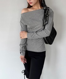 SANSeLF（サンセルフ）の「【SANSeLF】 リブボーダートップス オフショルダーシルエット saw25a038（Tシャツ/カットソー・レディース）」