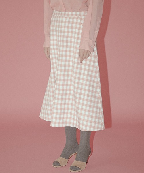 LE CIEL BLEU(ルシェルブルー)の「ギンガムプリントボンディドスカート / Gingham-Print Bonded Skirt(スカート・レディース・ピンク・38/36/34)」の3枚目の写真
