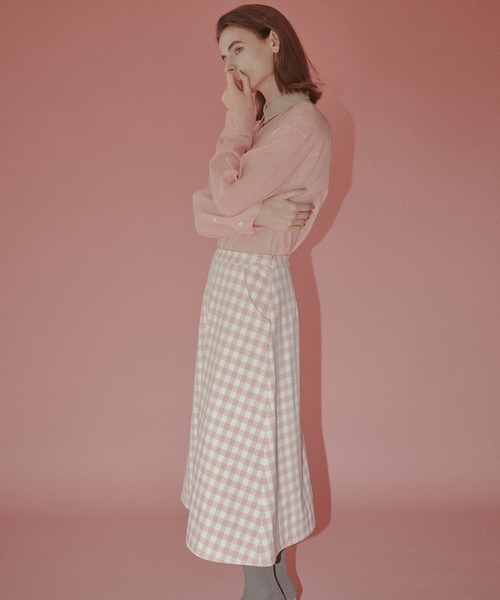 LE CIEL BLEU(ルシェルブルー)の「ギンガムプリントボンディドスカート / Gingham-Print Bonded Skirt(スカート・レディース・ピンク・38/36/34)」の2枚目の写真