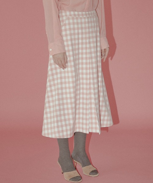 LE CIEL BLEU(ルシェルブルー)の「ギンガムプリントボンディドスカート / Gingham-Print Bonded Skirt(スカート・レディース・ピンク・38/36/34)」の4枚目の写真