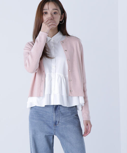 NATURAL BEAUTY BASIC(ナチュラルビューティーベーシック)の「◇ベーシックラメカーディガン(カーディガン/ボレロ・レディース・ブラウン/ピンク/グレー/オフホワイト・FREE)」の4枚目の写真