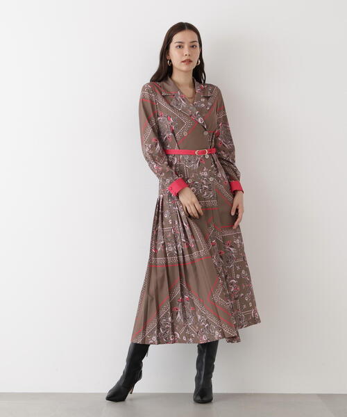 セール】◇フローラルスカーフプリントワンピース（ワンピース