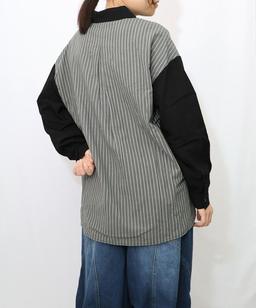 ScoLar(スカラー)の「ScoLar(スカラー) ネコの横顔刺繍 ストライプ切替シャツ(シャツ/ブラウス・レディース・オフホワイト/ブラック・MEDIUM)」の9枚目の写真