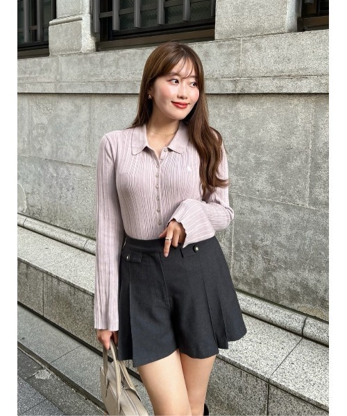 トップス herlipto Trois Rib Knit Polo Top Trois Rib Knit Polo Top