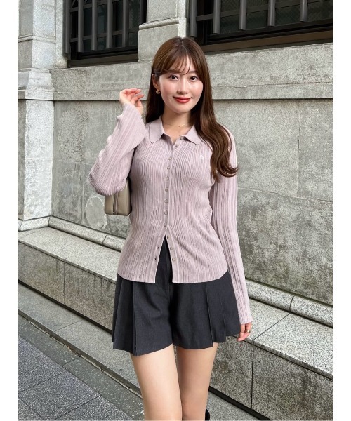 トップス Herlipto Pique Polo Knit Top white Trois Rib Knit Polo Top（ニット/セーター）｜Her lip to（ハー