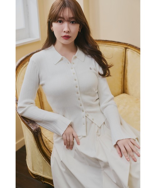 Her lip to（ハーリップトゥー）の「Trois Rib Knit Polo Top（ニット/セーター・レディース・ブラック/ブラウン系/レッド系/ホワイト系/ローズ/ホワイト/ネイビー・FREE）」の9枚目の写真