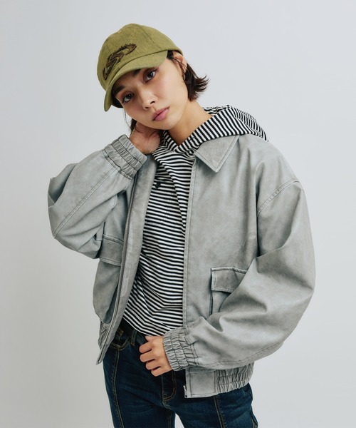 atmos pink（アトモスピンク）の「atmos pink Faux Leather Jacket / アトモス ピンク フォー レザー ジャケット（その他アウター・レディース・グレー/ブラック・FREE）」の3枚目の写真