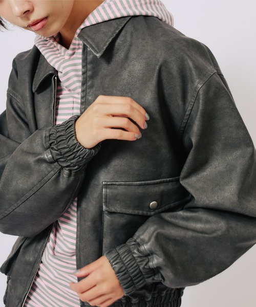 atmos pink（アトモスピンク）の「atmos pink Faux Leather Jacket / アトモス ピンク フォー レザー ジャケット（その他アウター・レディース・グレー/ブラック・FREE）」の15枚目の写真