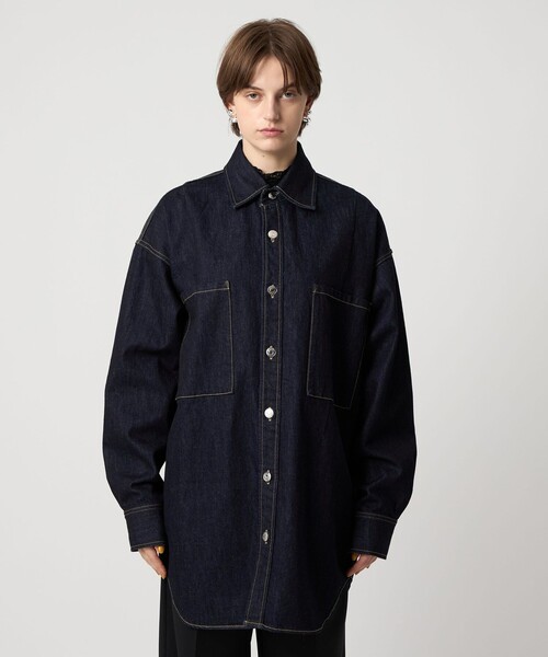 ASTRAET(アストラット)の「<ASTRAET>ワンウォッシュ デニム 2ポケットシャツ UNISEX(シャツ/ブラウス・レディース・ネイビー・FREE)」の7枚目の写真