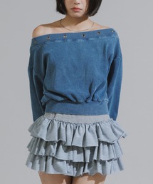 Vintage-Style Off-Shoulder Cropped Sweatshirt / オフショルダーショート丈スウェット