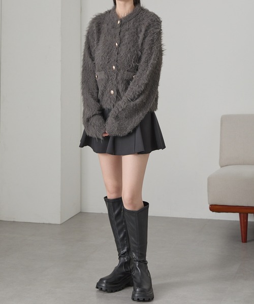 Cieluna(シエルナ)の「【Cieluna】ゴールドボタン シャギーニット丸首カーディガン(カーディガン/ボレロ・レディース・チャコールグレー/アイボリー/ブラック・M/L)」の21枚目の写真