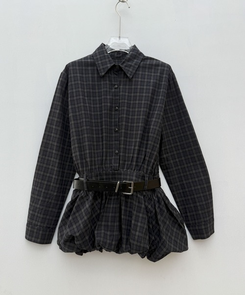 VEILA(ヴェイラ)の「チェックベルトシャツトップス(シャツ/ブラウス・レディース・グレー・フリー)」の10枚目の写真