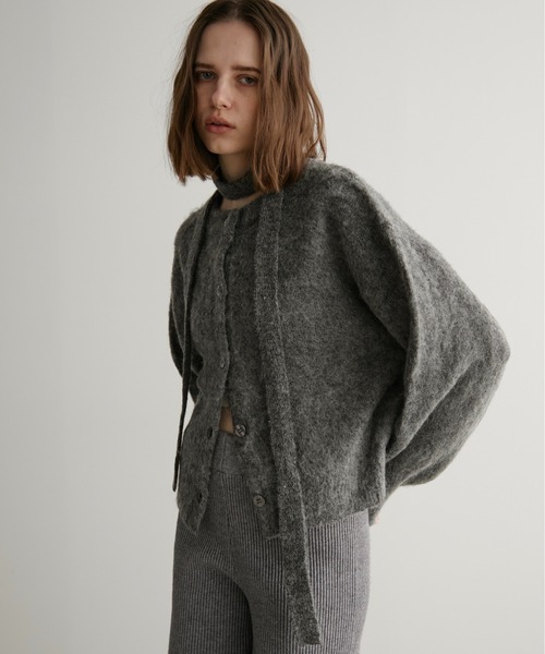 LOSCa（ロスカ）の「ウール混チョーカーニットカーディガン（ニット/セーター・レディース・チャコールグレー/オリーブ/グレイッシュベージュ・FREE）」の6枚目の写真