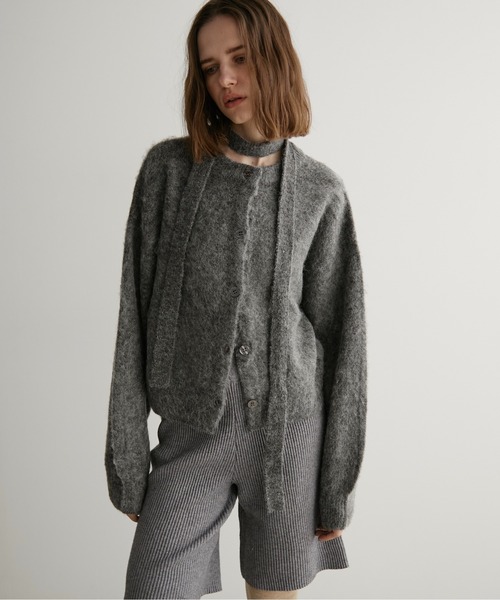 LOSCa（ロスカ）の「ウール混チョーカーニットカーディガン（ニット/セーター・レディース・チャコールグレー/オリーブ/グレイッシュベージュ・FREE）」の7枚目の写真