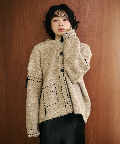 LAULEN(ローレン)の「wool blend melange stitch knit cardigan /ウールブレンドメランジステッチニットカーディガン(カーディガン/ボレロ・レディース・チャコールグレー/ベージュ/ブラウン・FREE)」の1枚目の写真