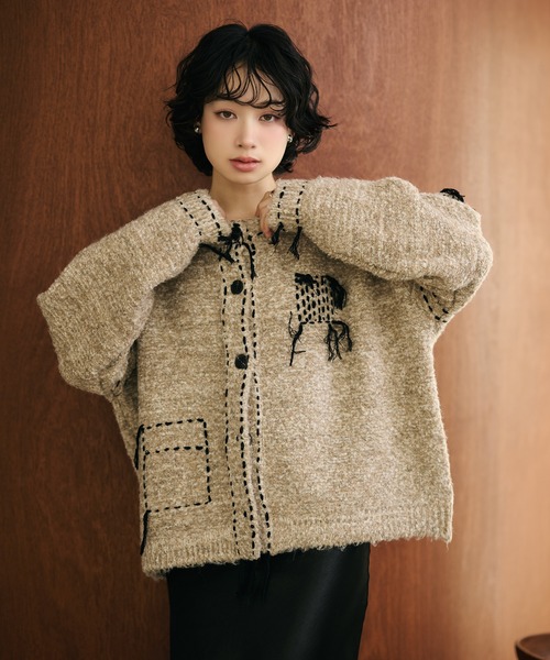 LAULEN(ローレン)の「wool blend melange stitch knit cardigan /ウールブレンドメランジステッチニットカーディガン(カーディガン/ボレロ・レディース・チャコールグレー/ベージュ/ブラウン・FREE)」の7枚目の写真