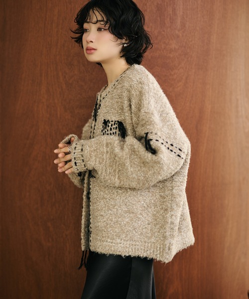 LAULEN(ローレン)の「wool blend melange stitch knit cardigan /ウールブレンドメランジステッチニットカーディガン(カーディガン/ボレロ・レディース・チャコールグレー/ベージュ/ブラウン・FREE)」の6枚目の写真