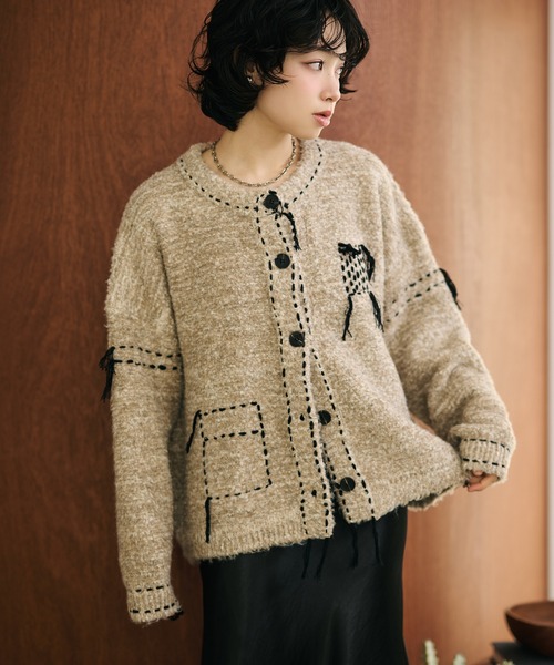LAULEN(ローレン)の「wool blend melange stitch knit cardigan /ウールブレンドメランジステッチニットカーディガン(カーディガン/ボレロ・レディース・チャコールグレー/ベージュ/ブラウン・FREE)」の5枚目の写真