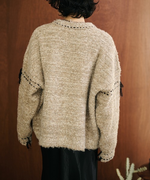 LAULEN(ローレン)の「wool blend melange stitch knit cardigan /ウールブレンドメランジステッチニットカーディガン(カーディガン/ボレロ・レディース・チャコールグレー/ベージュ/ブラウン・FREE)」の4枚目の写真
