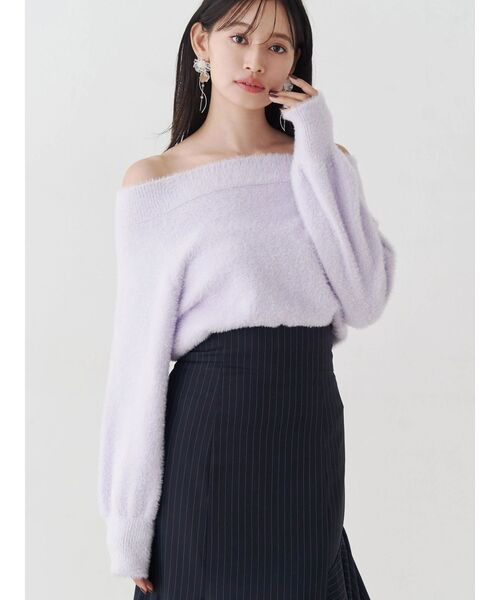 MERCURYDUO（マーキュリーデュオ）の「ミニシャギーオフショルニット（ニット/セーター・レディース・アイボリー/ベビーピンク/グレー/ブラウン/ラベンダー・FREE）」の4枚目の写真