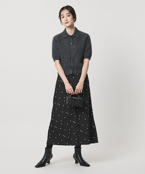 サテン フラワー ジャガード ロングスカート ブラック（スカート