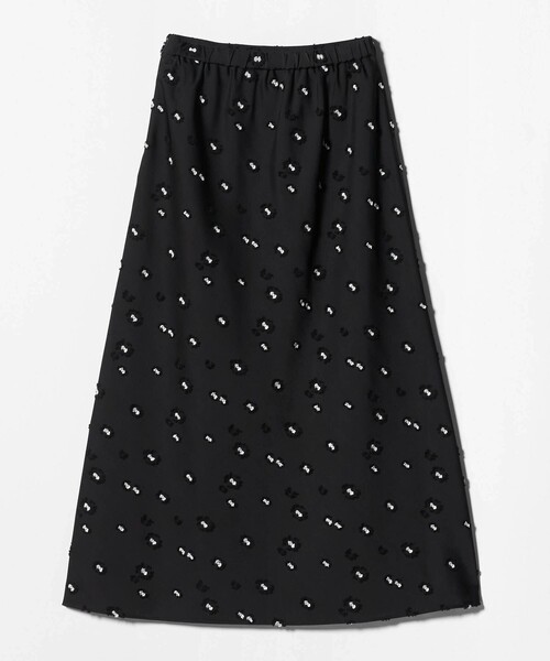 セール】サテン フラワー ジャガード ロングスカート ブラック