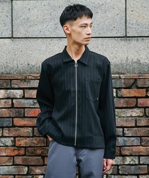 【JieDa】WOOL STRIPE ZIP SHIRT