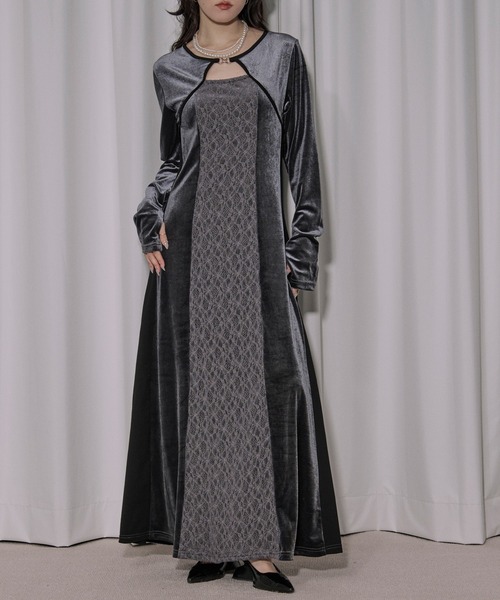 lingerie layered one-piece ボレロデザインベロアワンピース