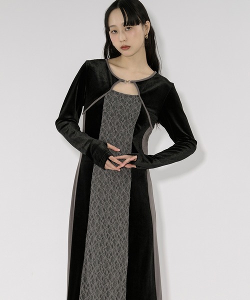 lingerie layered one-piece ボレロデザインベロアワンピース