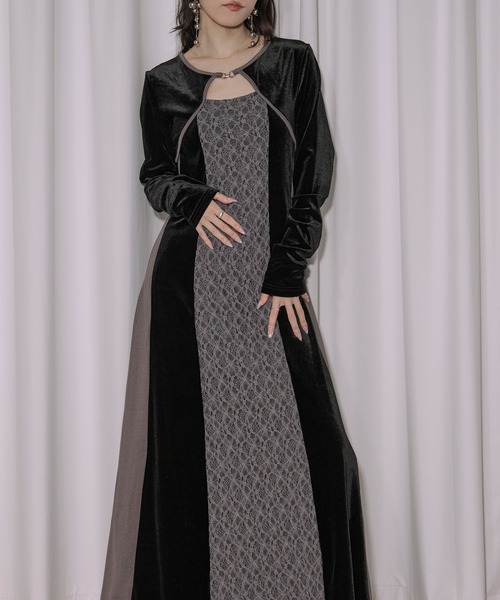 Ezick(エジック)の「lingerie layered one-piece ボレロデザインベロアワンピース(ワンピース・レディース・ブルーグレー/ブラック・FREE)」の6枚目の写真