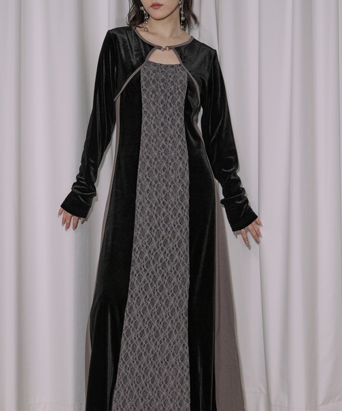 Ezick(エジック)の「lingerie layered one-piece ボレロデザインベロアワンピース(ワンピース・レディース・ブルーグレー/ブラック・FREE)」の8枚目の写真