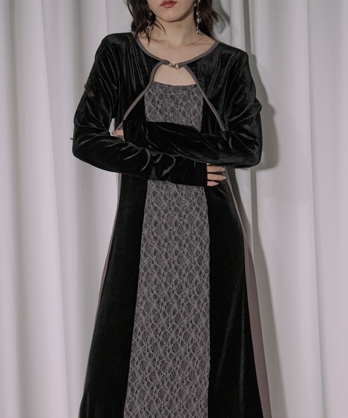 Ezick(エジック)の「lingerie layered one-piece ボレロデザインベロアワンピース(ワンピース・レディース・ブルーグレー/ブラック・FREE)」の9枚目の写真