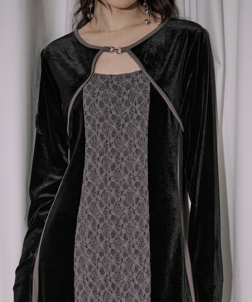 Ezick(エジック)の「lingerie layered one-piece ボレロデザインベロアワンピース(ワンピース・レディース・ブルーグレー/ブラック・FREE)」の4枚目の写真