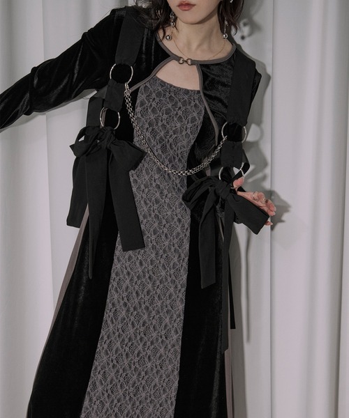 Ezick(エジック)の「lingerie layered one-piece ボレロデザインベロアワンピース(ワンピース・レディース・ブルーグレー/ブラック・FREE)」の22枚目の写真