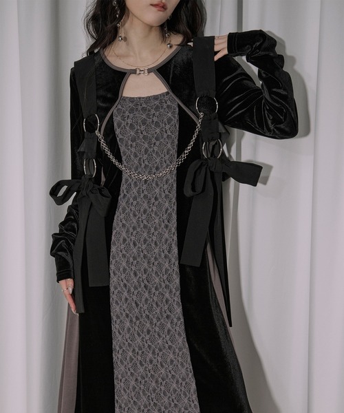 Ezick(エジック)の「lingerie layered one-piece ボレロデザインベロアワンピース(ワンピース・レディース・ブルーグレー/ブラック・FREE)」の21枚目の写真