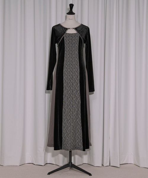 lingerie layered one-piece ボレロデザインベロアワンピース