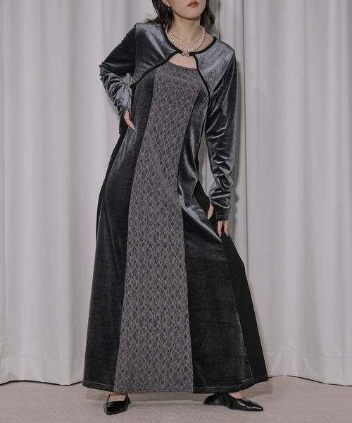 lingerie layered one-piece ボレロデザインベロアワンピース