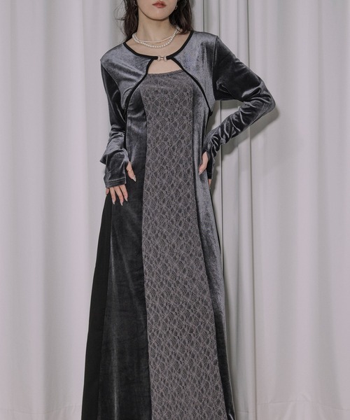 lingerie layered one-piece ボレロデザインベロアワンピース