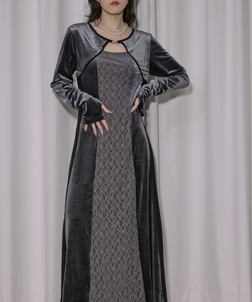 lingerie layered one-piece ボレロデザインベロアワンピース