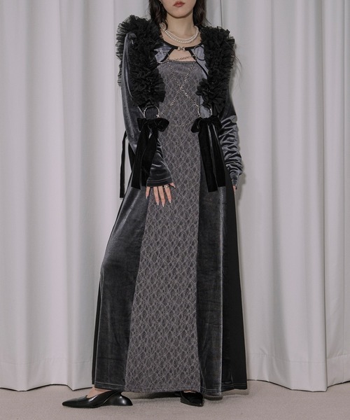 lingerie layered one-piece ボレロデザインベロアワンピース