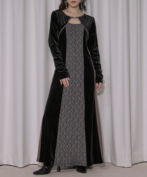 Ezick(エジック)の「lingerie layered one-piece ボレロデザインベロアワンピース(ワンピース・レディース・ブルーグレー/ブラック・FREE)」の12枚目の写真