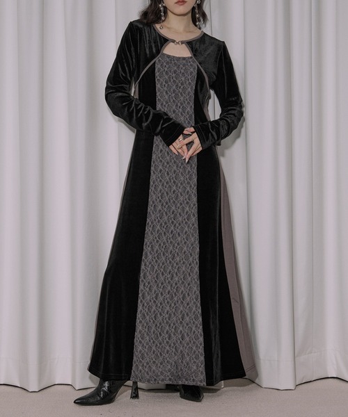 Ezick(エジック)の「lingerie layered one-piece ボレロデザインベロアワンピース(ワンピース・レディース・ブルーグレー/ブラック・FREE)」の13枚目の写真