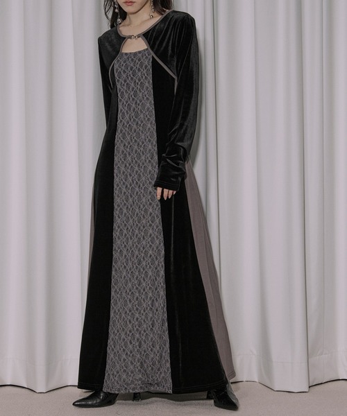 Ezick(エジック)の「lingerie layered one-piece ボレロデザインベロアワンピース(ワンピース・レディース・ブルーグレー/ブラック・FREE)」の15枚目の写真