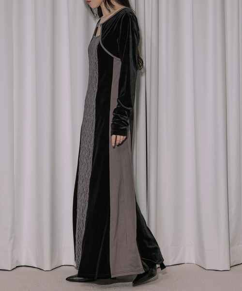 Ezick(エジック)の「lingerie layered one-piece ボレロデザインベロアワンピース(ワンピース・レディース・ブルーグレー/ブラック・FREE)」の16枚目の写真