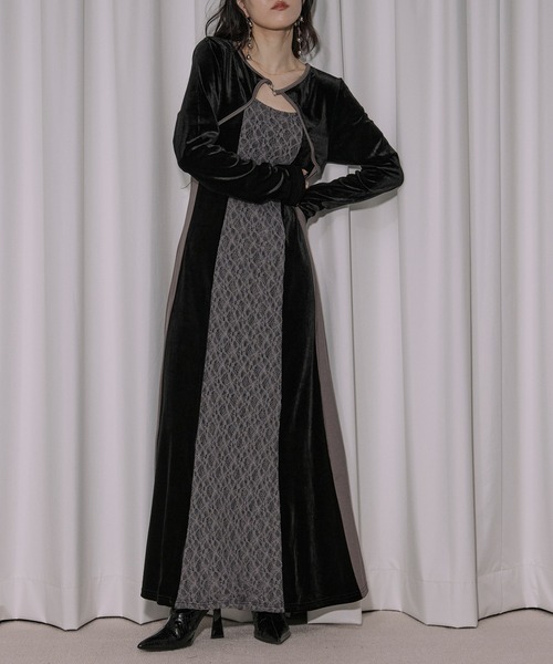 Ezick(エジック)の「lingerie layered one-piece ボレロデザインベロアワンピース(ワンピース・レディース・ブルーグレー/ブラック・FREE)」の14枚目の写真