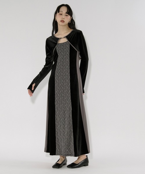 lingerie layered one-piece ボレロデザインベロアワンピース