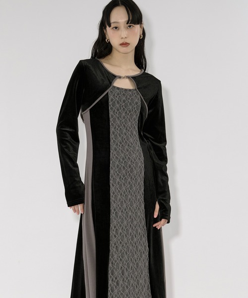 lingerie layered one-piece ボレロデザインベロアワンピース